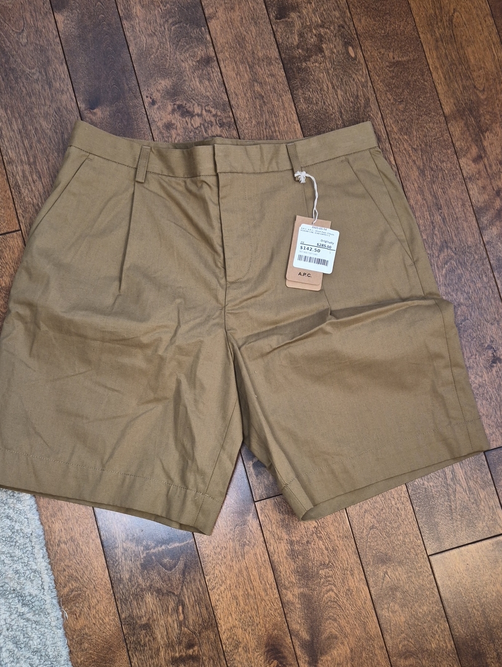 A.P.C. Womens Flat-Front Khaki/Tan Shorts